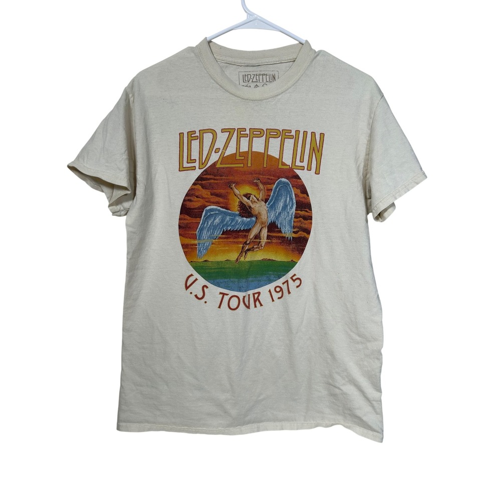 Led‎ Zeppelin US Tour 1975 Graphic Tee Cream Medium Rock Band Shirt Retro Merch